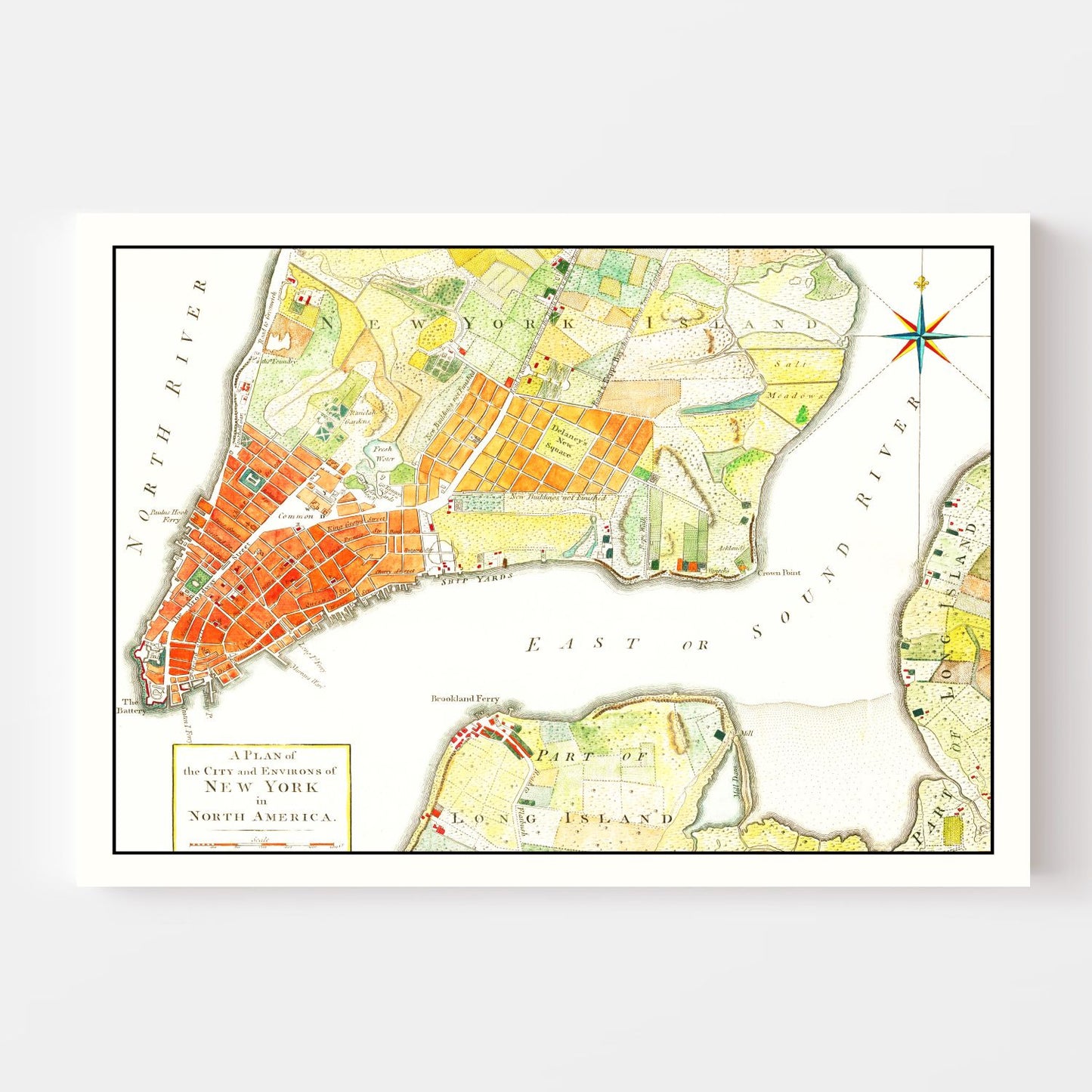 Vintage Map of New York City, New York, 1776
