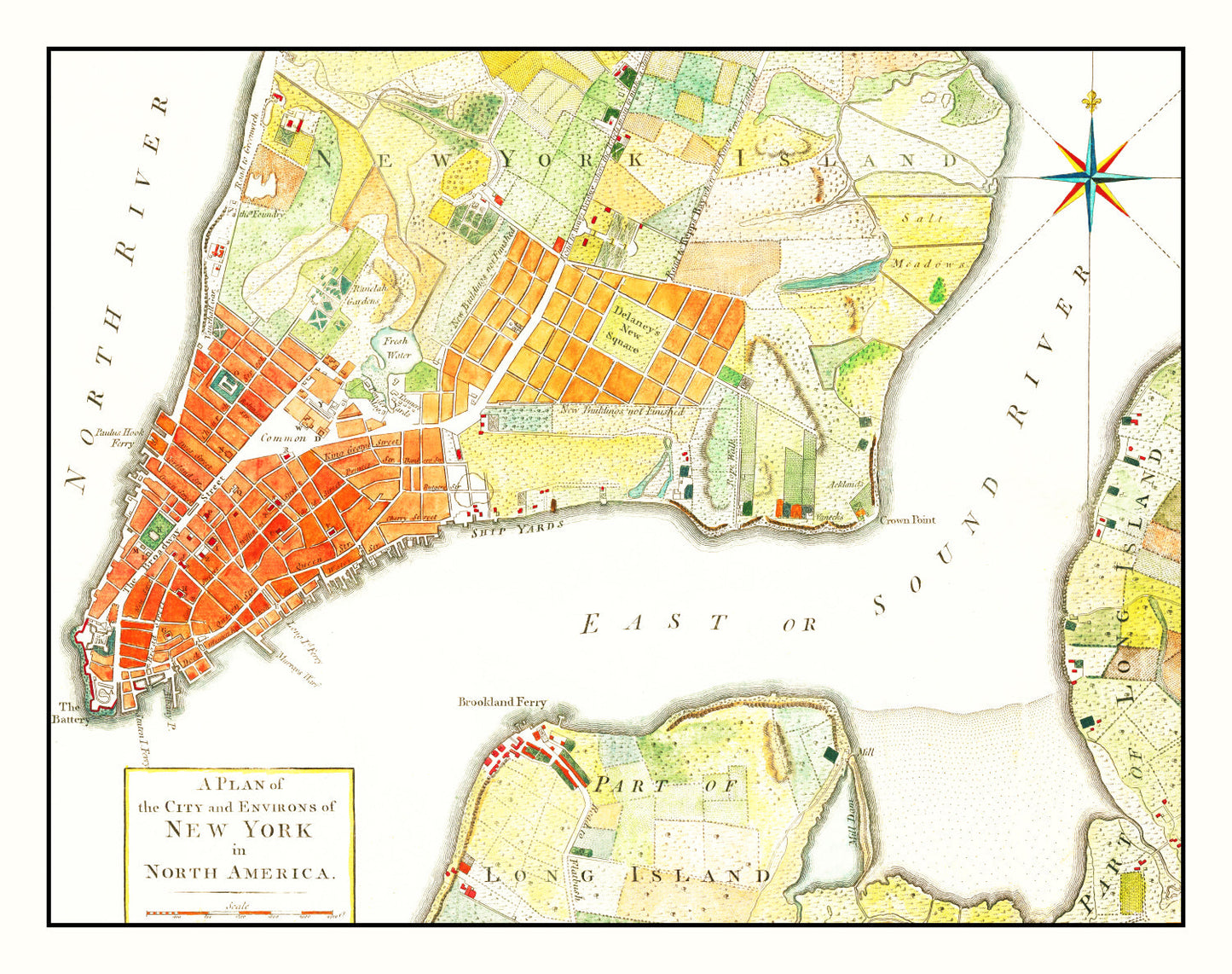Vintage Map of New York City, New York, 1776