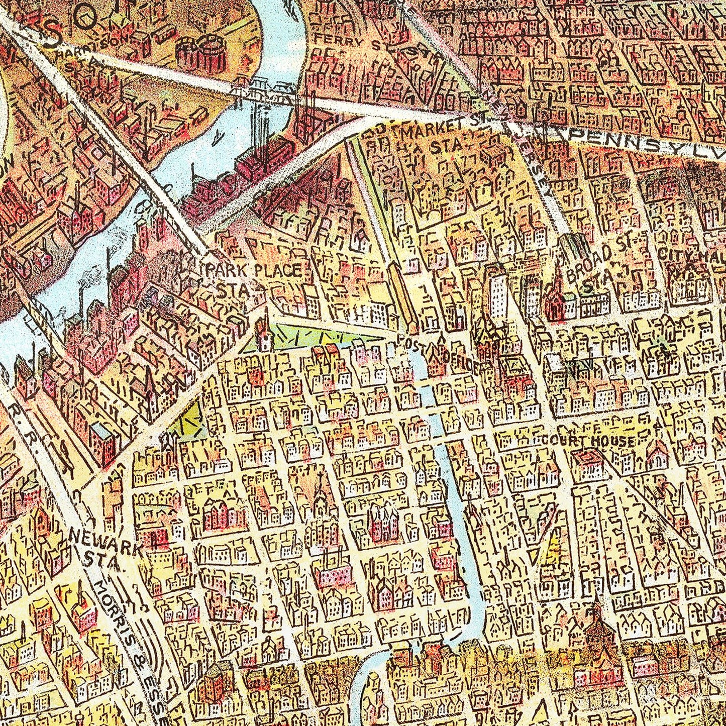 Vintage Map of Newark, New Jersey, 1916