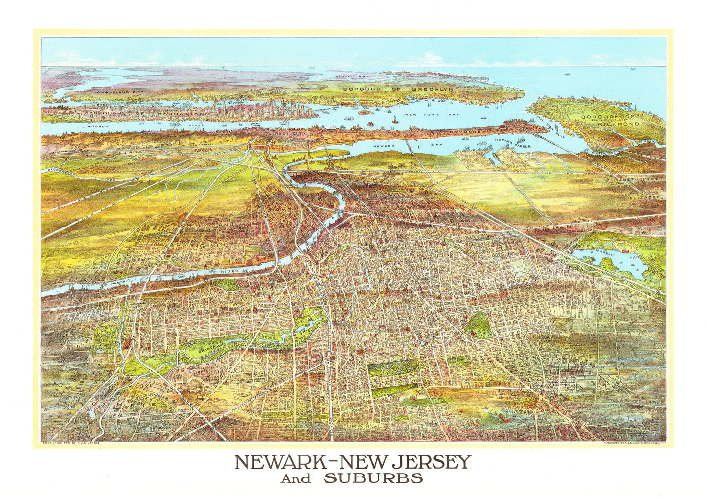 Vintage Map of Newark, New Jersey, 1916