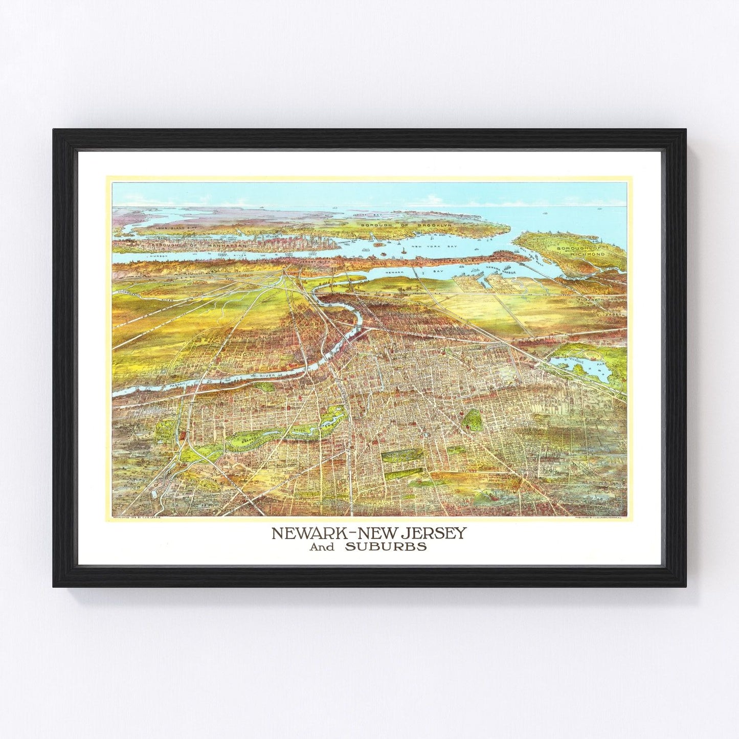 Vintage map of Newark, Essex County, New Jersey, 1916