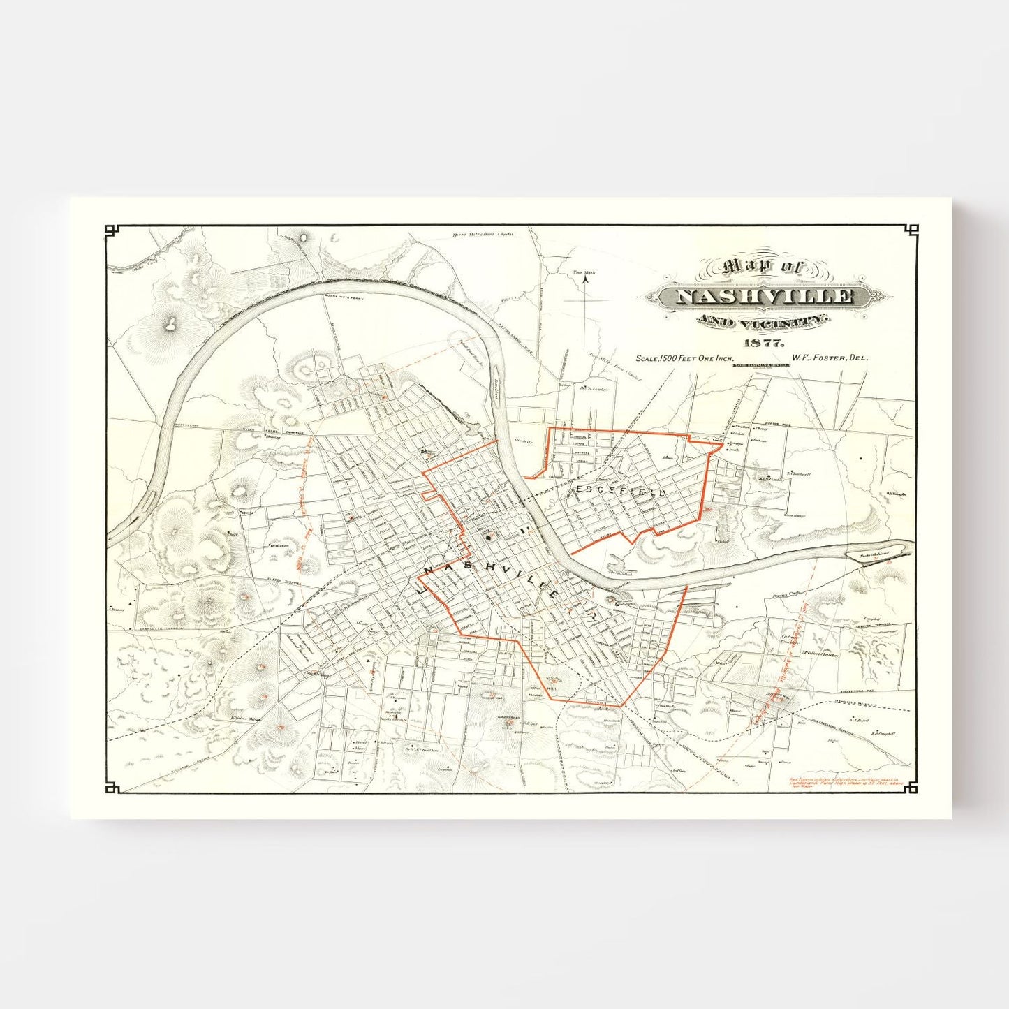 Vintage Map of Nashville, Tennessee, 1879