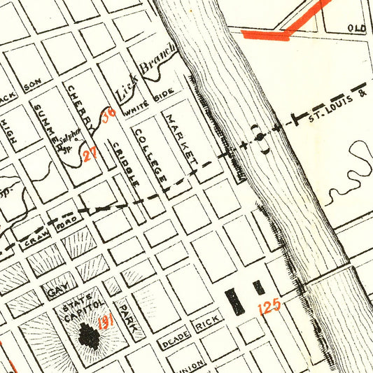 Vintage Map of Nashville, Tennessee, 1879
