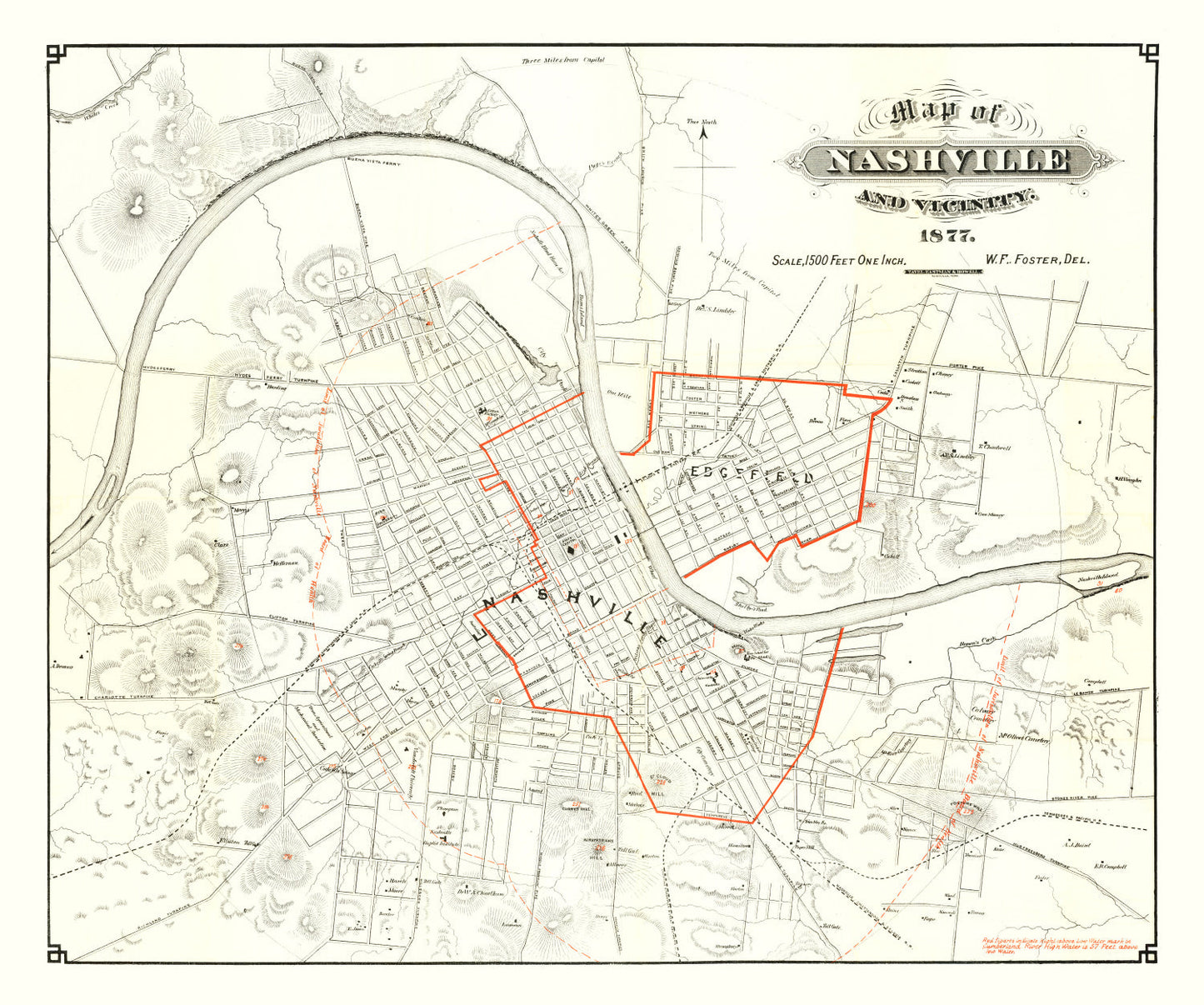 Vintage Map of Nashville, Tennessee, 1879