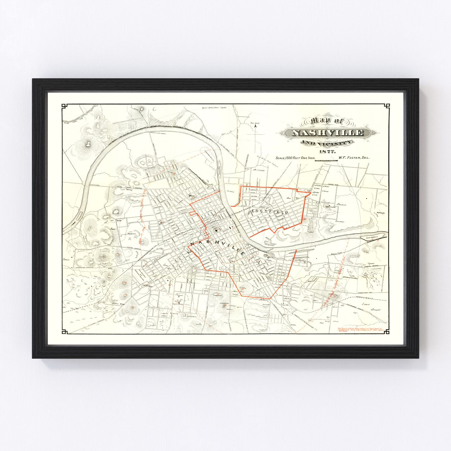Vintage map of Nashville, Tennessee, 1879