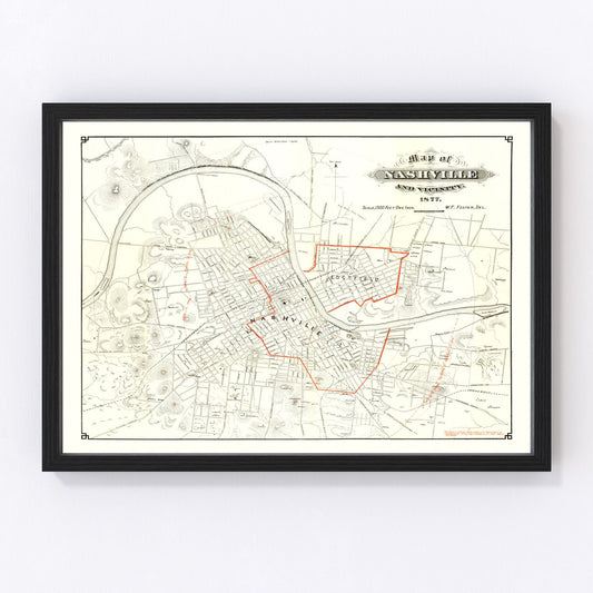 Vintage map of Nashville, Tennessee, 1879