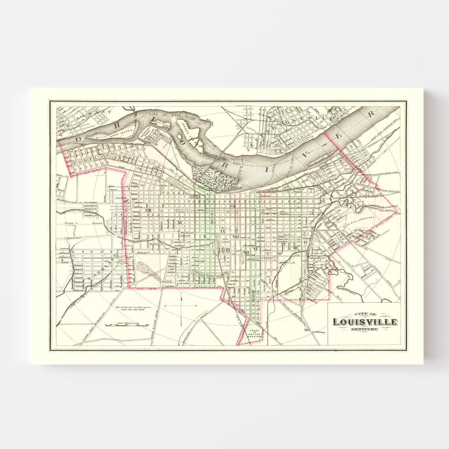 Vintage Map of Louisville, Kentucky, 1875