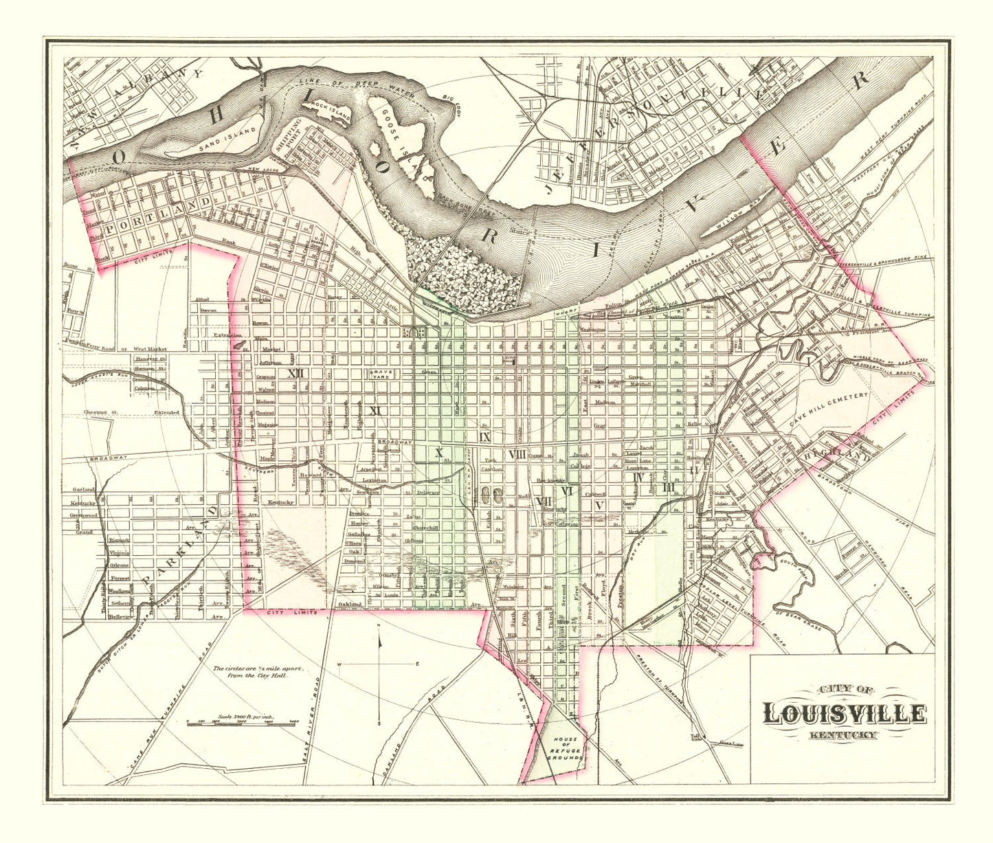 Vintage Map of Louisville, Kentucky, 1875