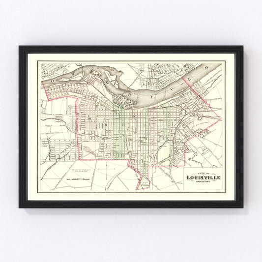 Vintage map of Louisville, Kentucky, 1875