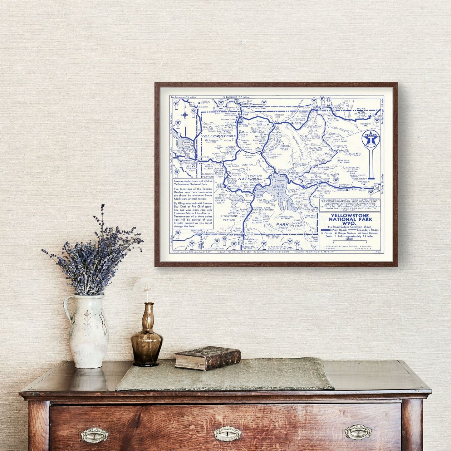 Vintage Map of Yellowstone National Park, 1930