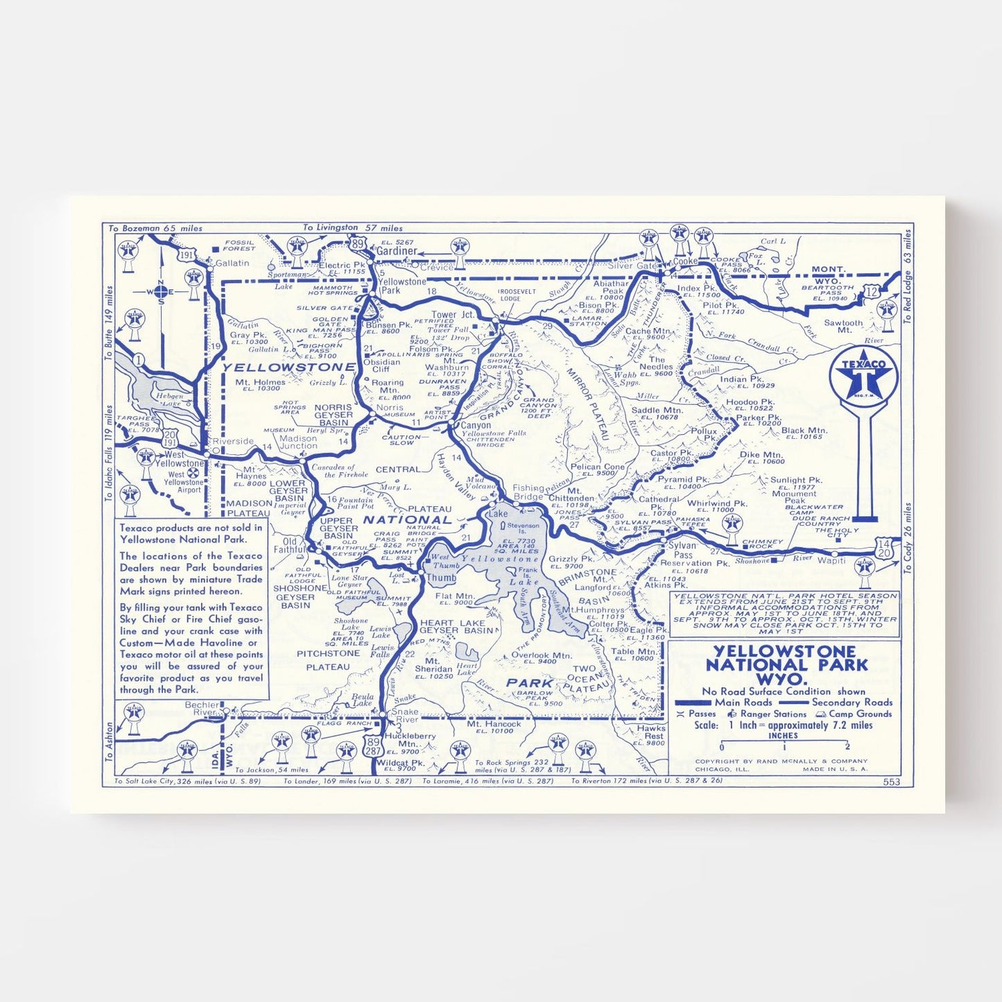 Vintage Map of Yellowstone National Park, 1930