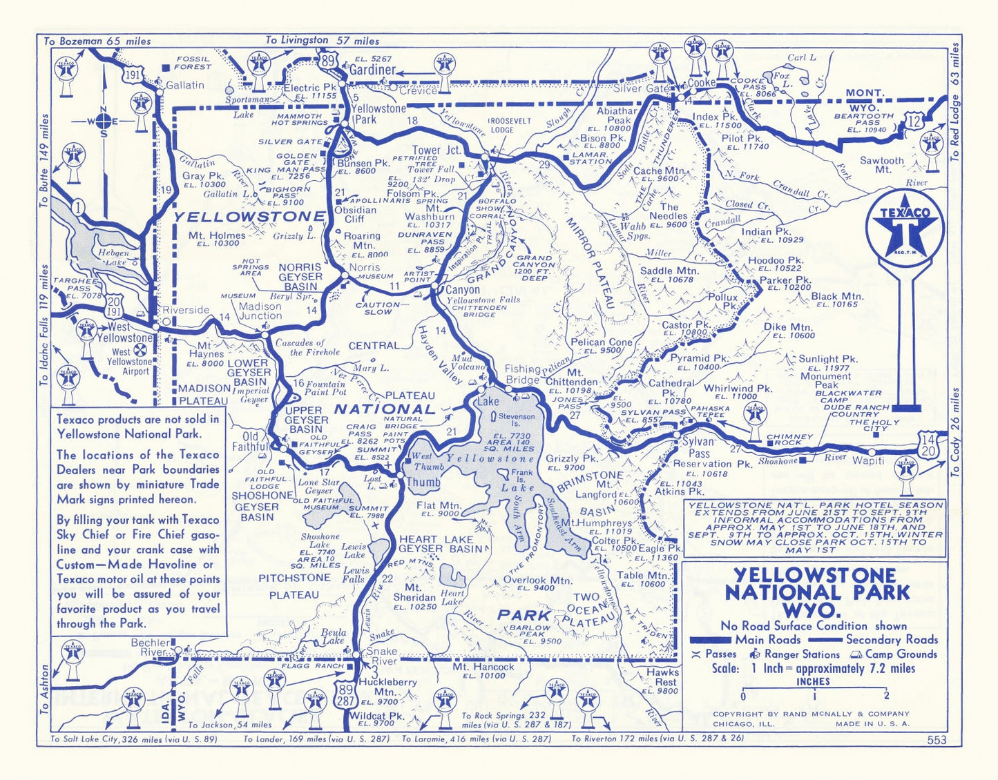 Vintage Map of Yellowstone National Park, 1930