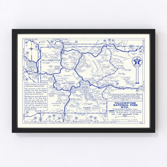 Vintage 1930 map of Yellowstone National Park Wyoming showing trails and geysers, restored print