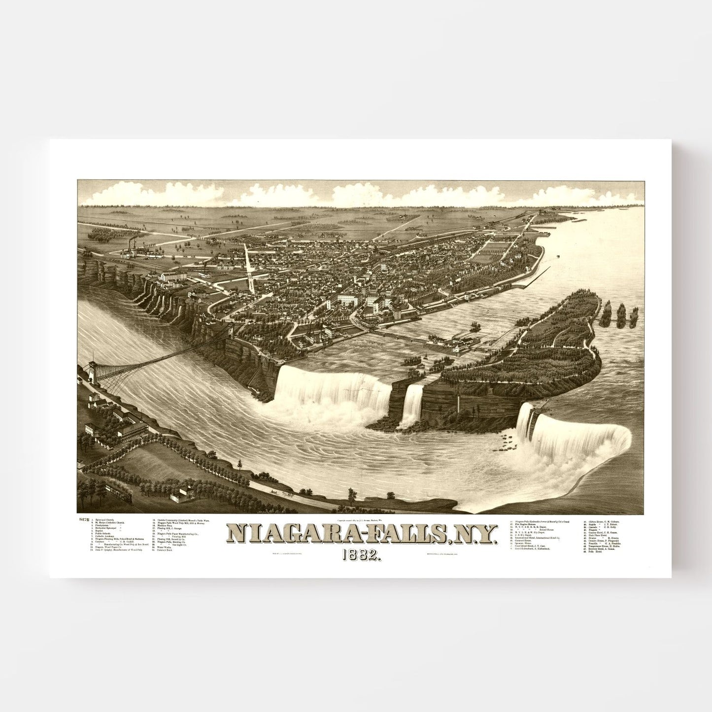 Vintage Map of Niagara Falls, New York, 1882