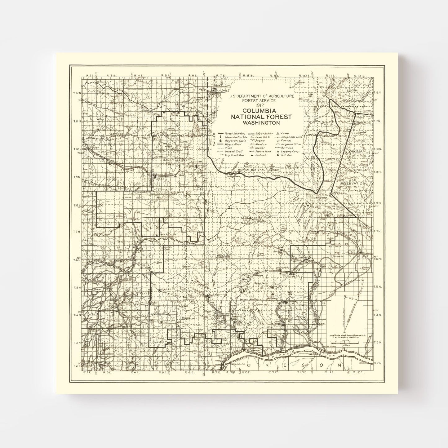 Vintage Columbia National Forest Map 1913 - Restored Print