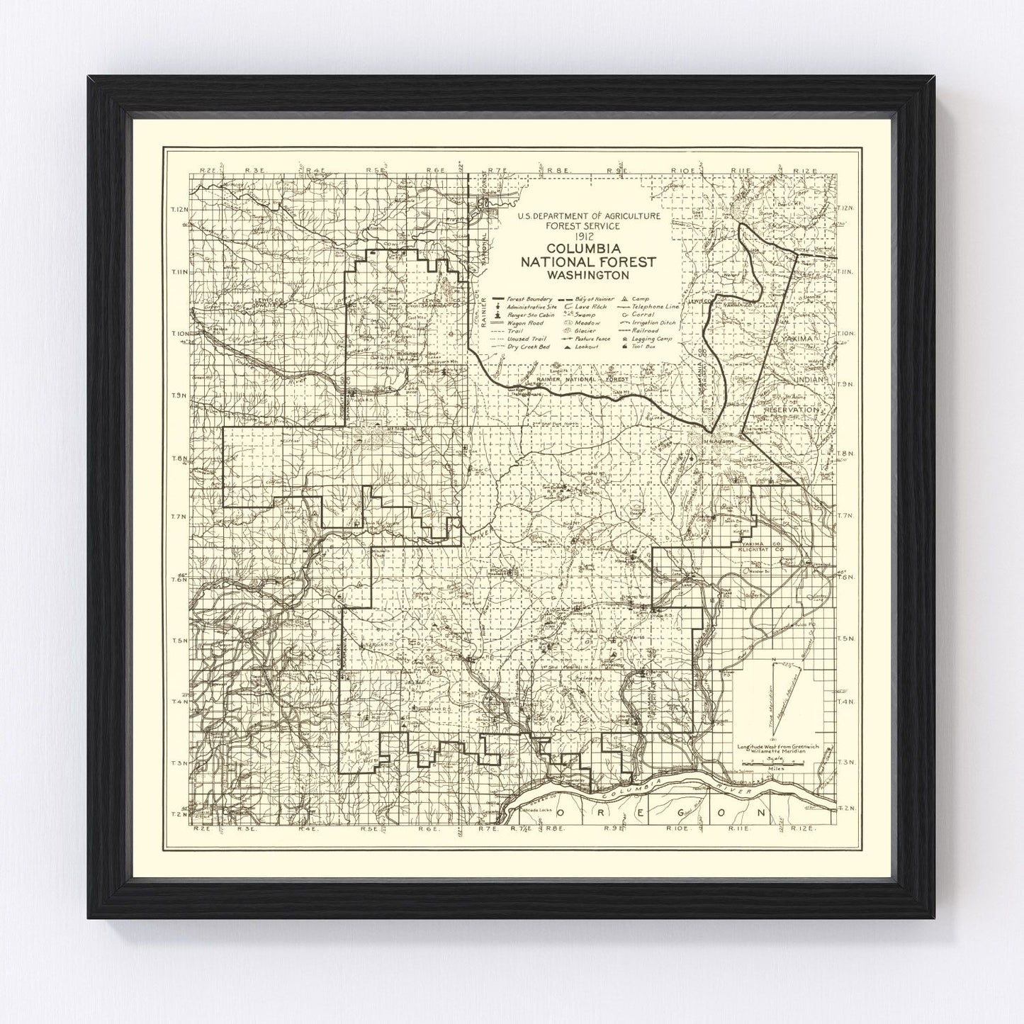 Vintage 1913 Columbia National Forest restored map print
