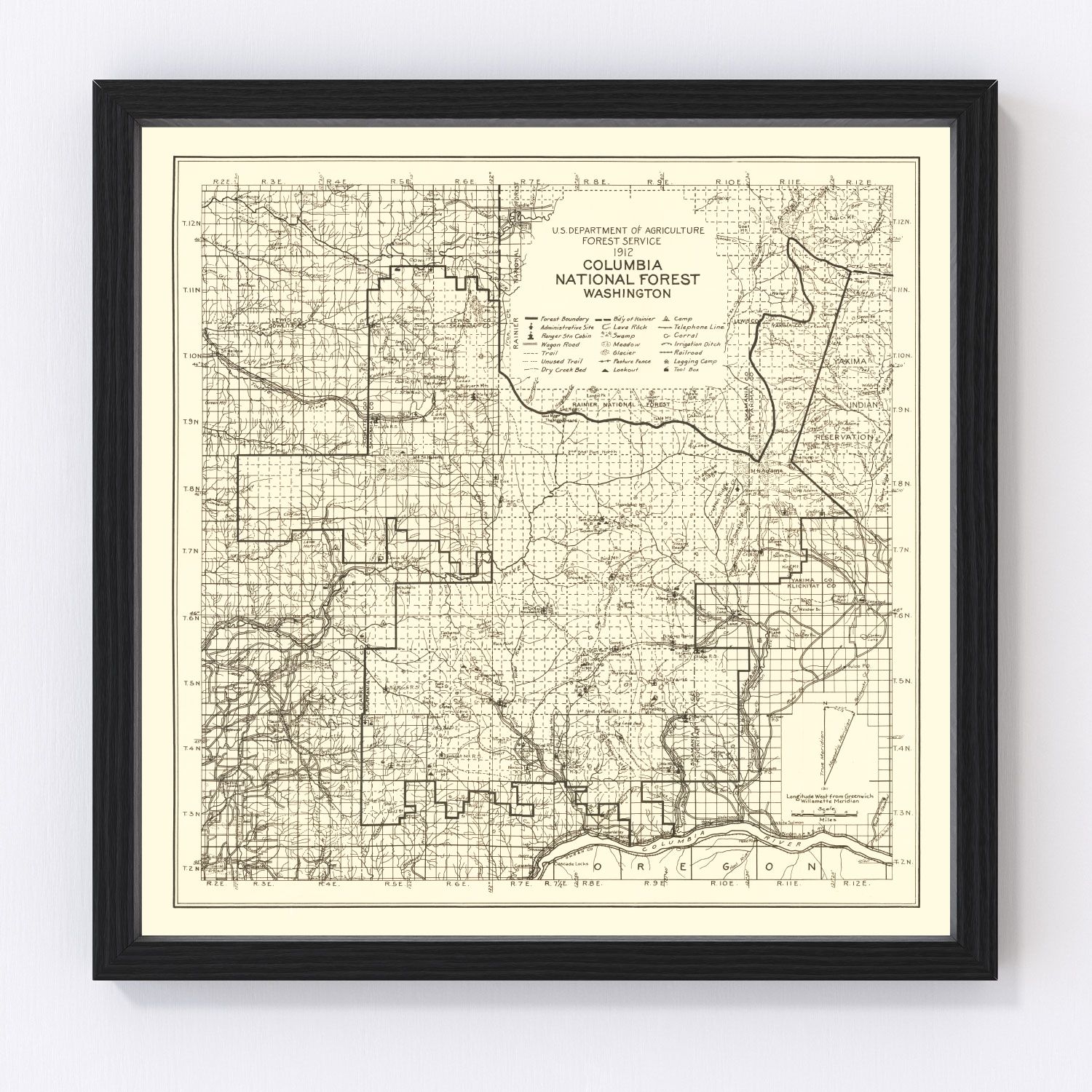 Vintage 1913 Columbia National Forest restored map print