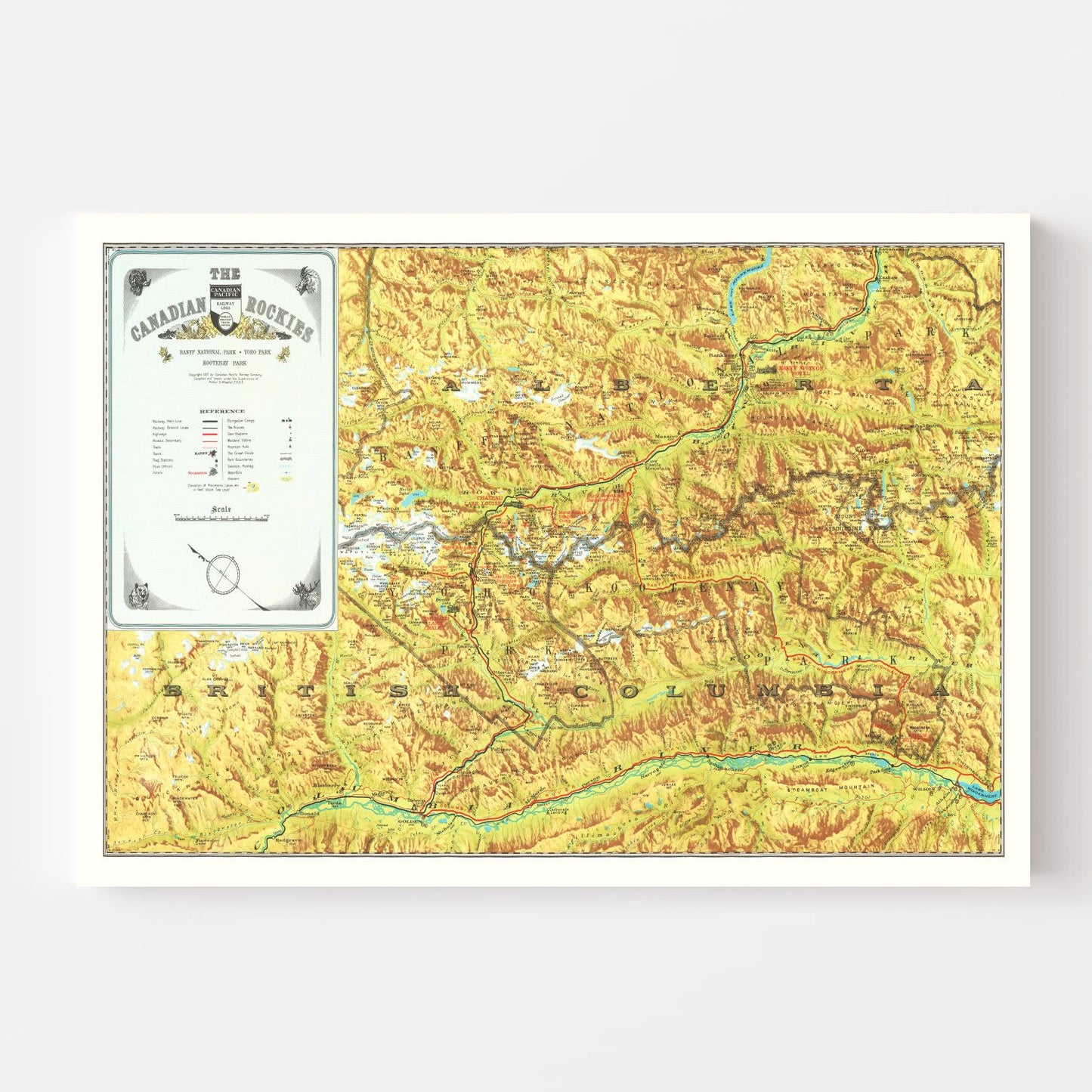 Vintage Map of the Canadian Rockies, 1930