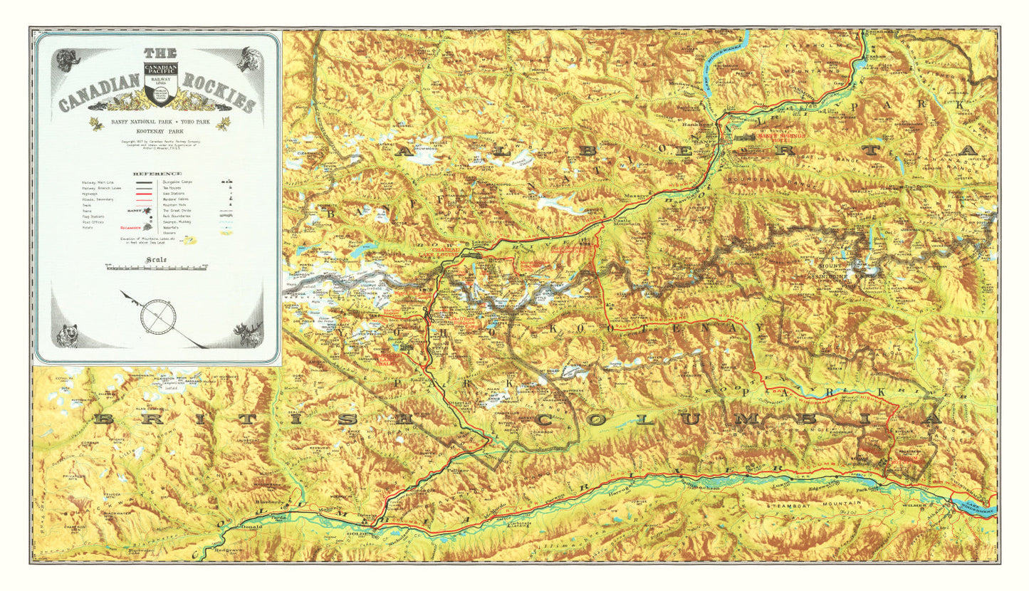 Vintage Map of the Canadian Rockies, 1930