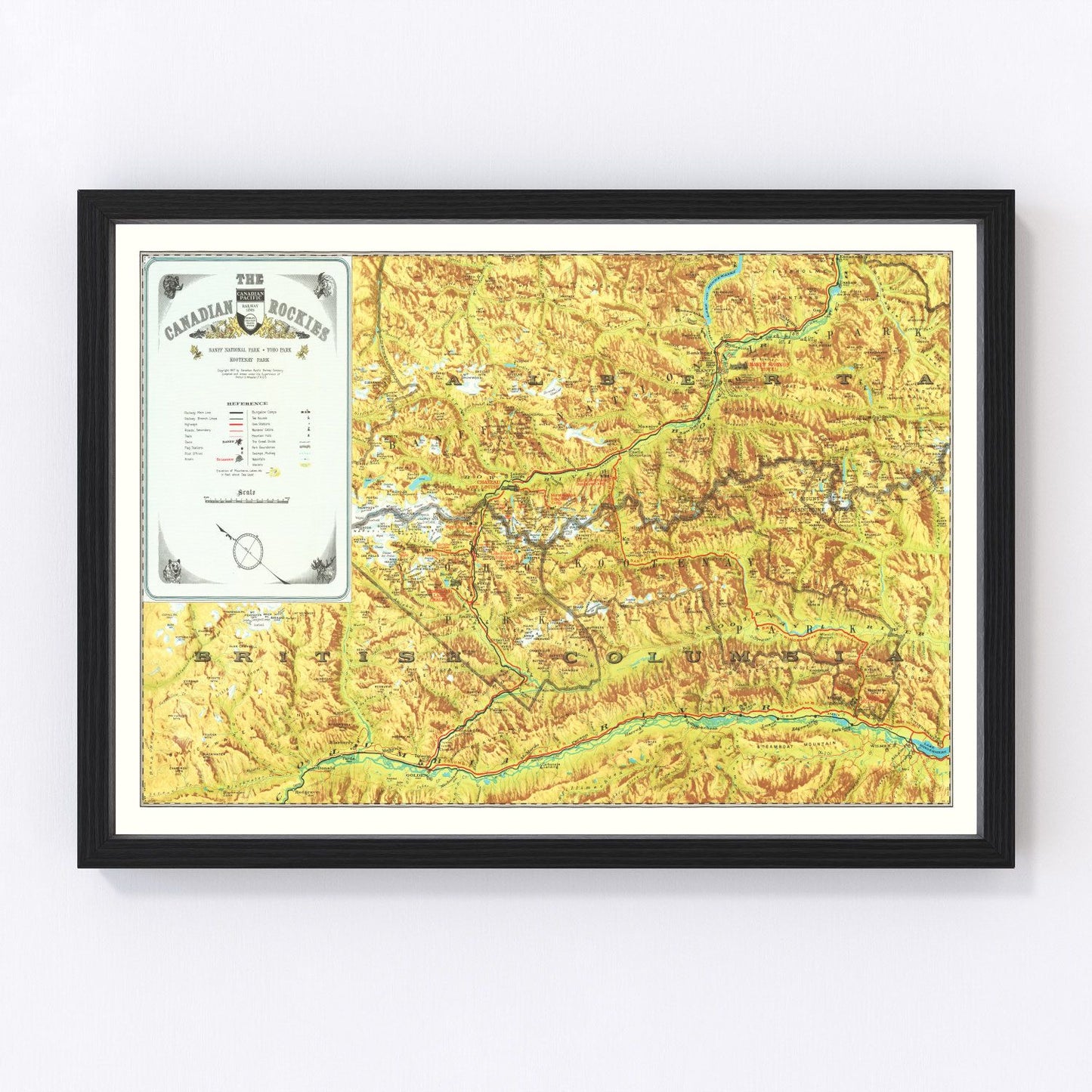vintage map of the Canadian Rockies, 1930