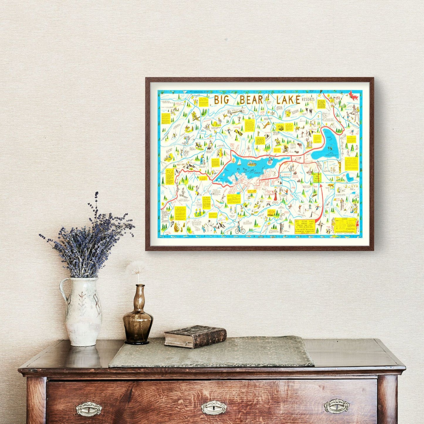 Vintage Souvenir Map of Big Bear Lake, California, 1947