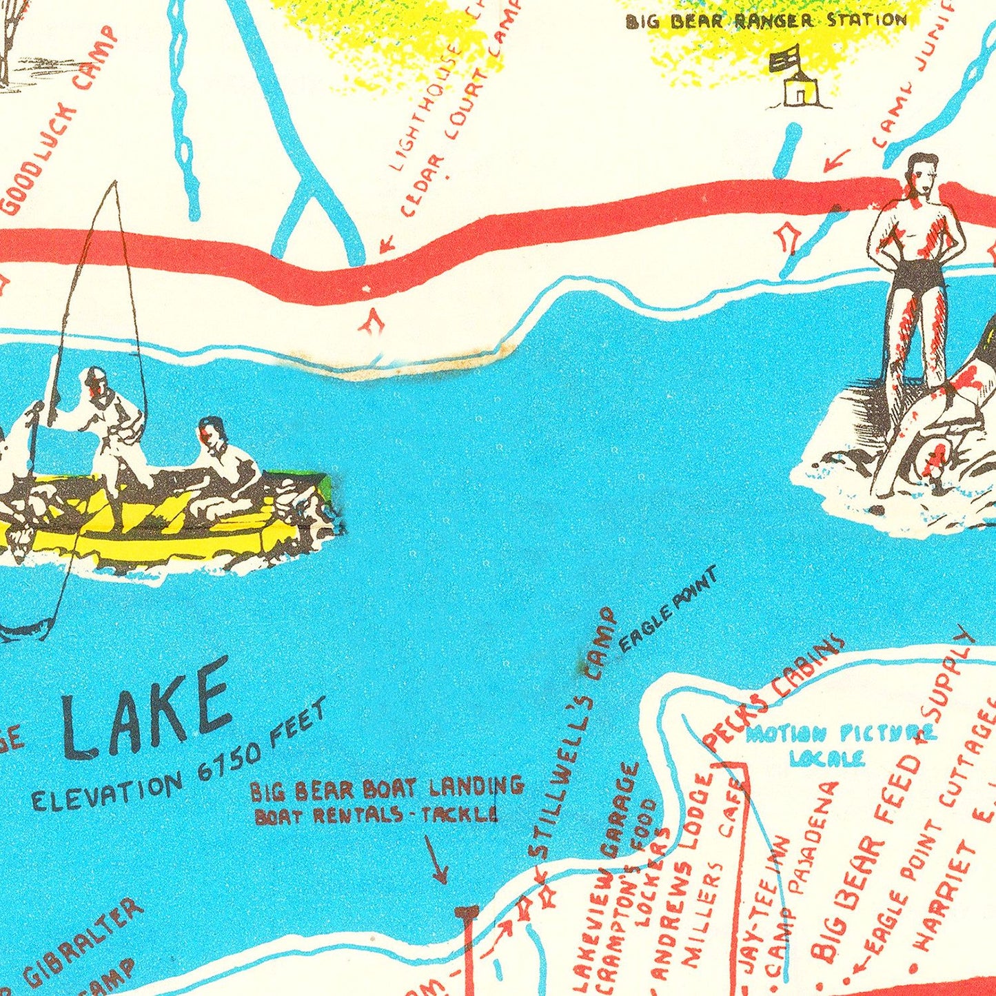 Vintage Souvenir Map of Big Bear Lake, California, 1947