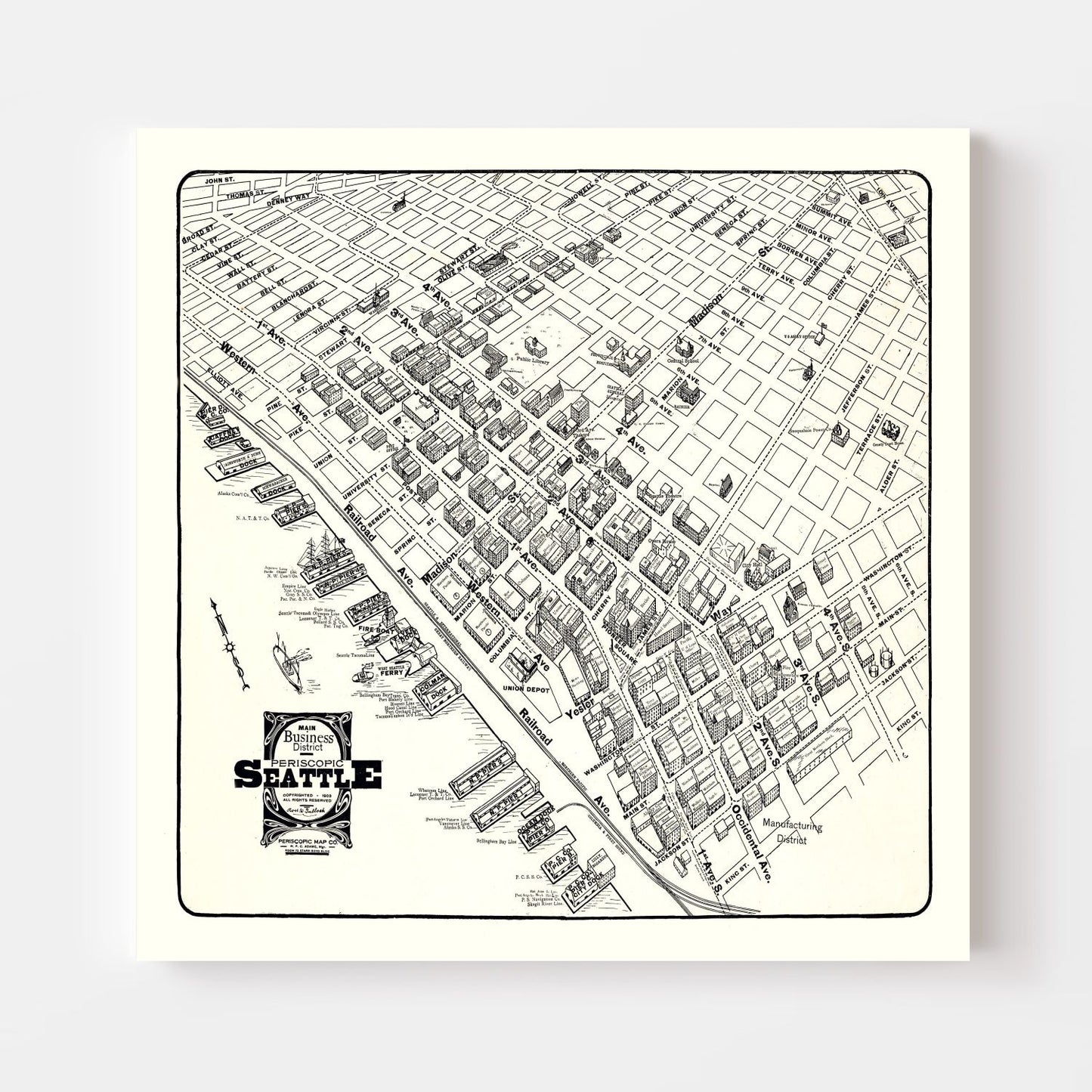 Vintage Seattle Business District Map, 1904