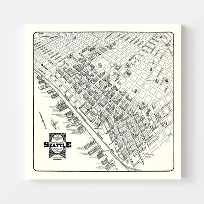 Vintage Seattle Business District Map, 1904
