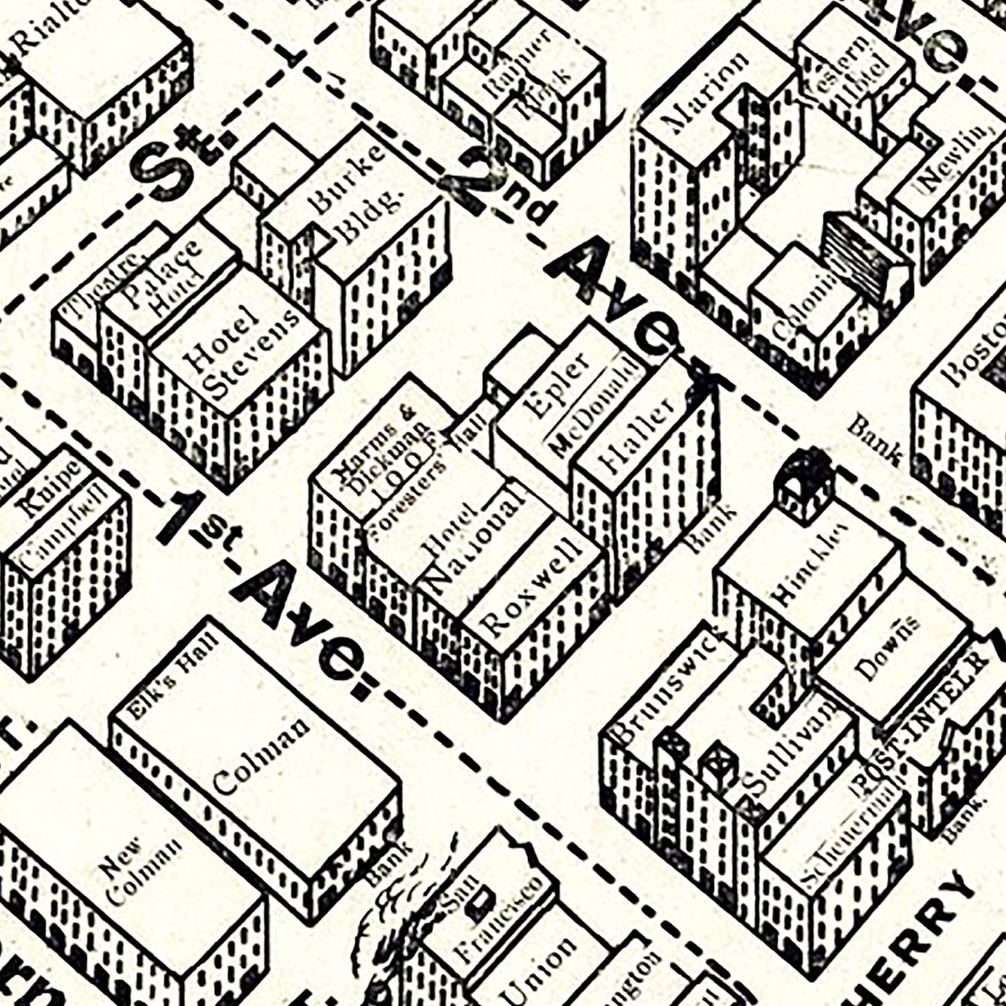 Vintage Seattle Business District Map, 1904