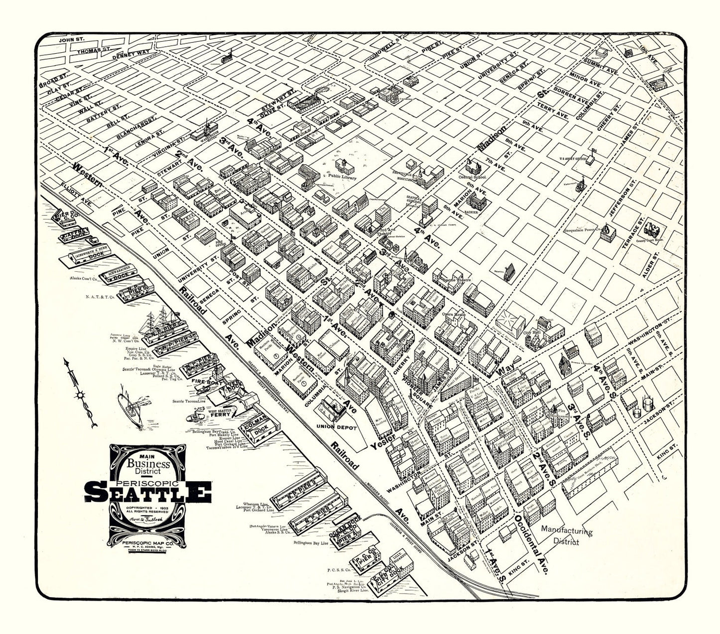 Vintage Seattle Business District Map, 1904