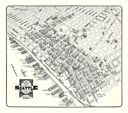 Vintage Seattle Business District Map, 1904
