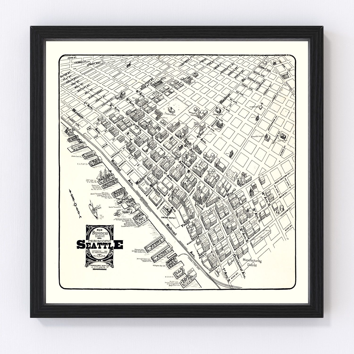 Vintage 1904 map of Seattle business district and King County, restored cartographic print