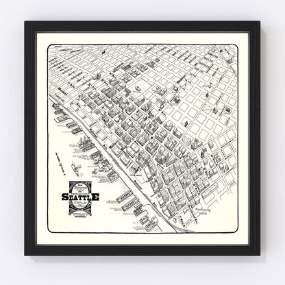Vintage 1904 map of Seattle business district and King County, restored cartographic print