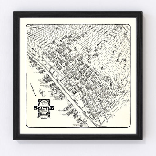 Vintage 1904 map of Seattle business district and King County, restored cartographic print