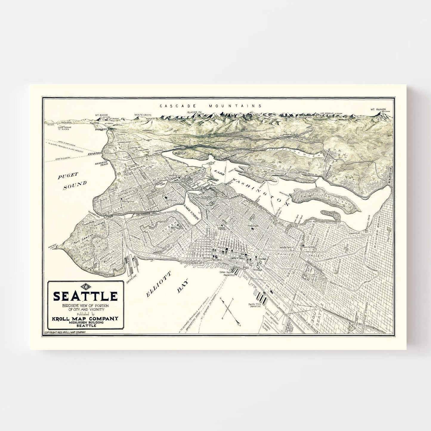 Vintage Map of Seattle, Washington, 1925