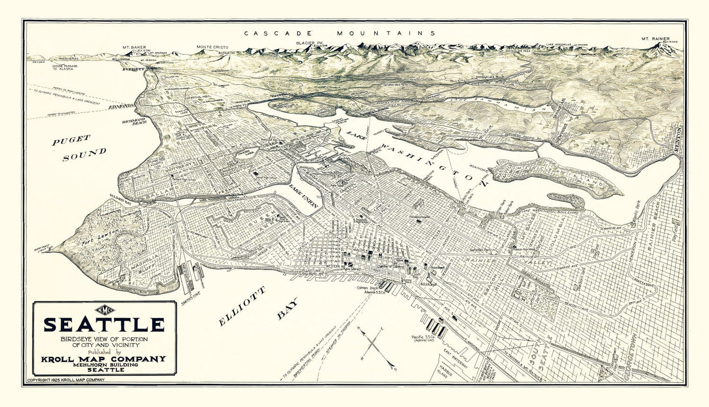 Vintage Map of Seattle, Washington, 1925