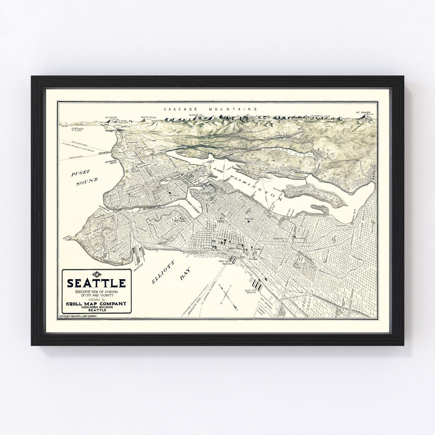 vintage map of Seattle, Washington, 1925