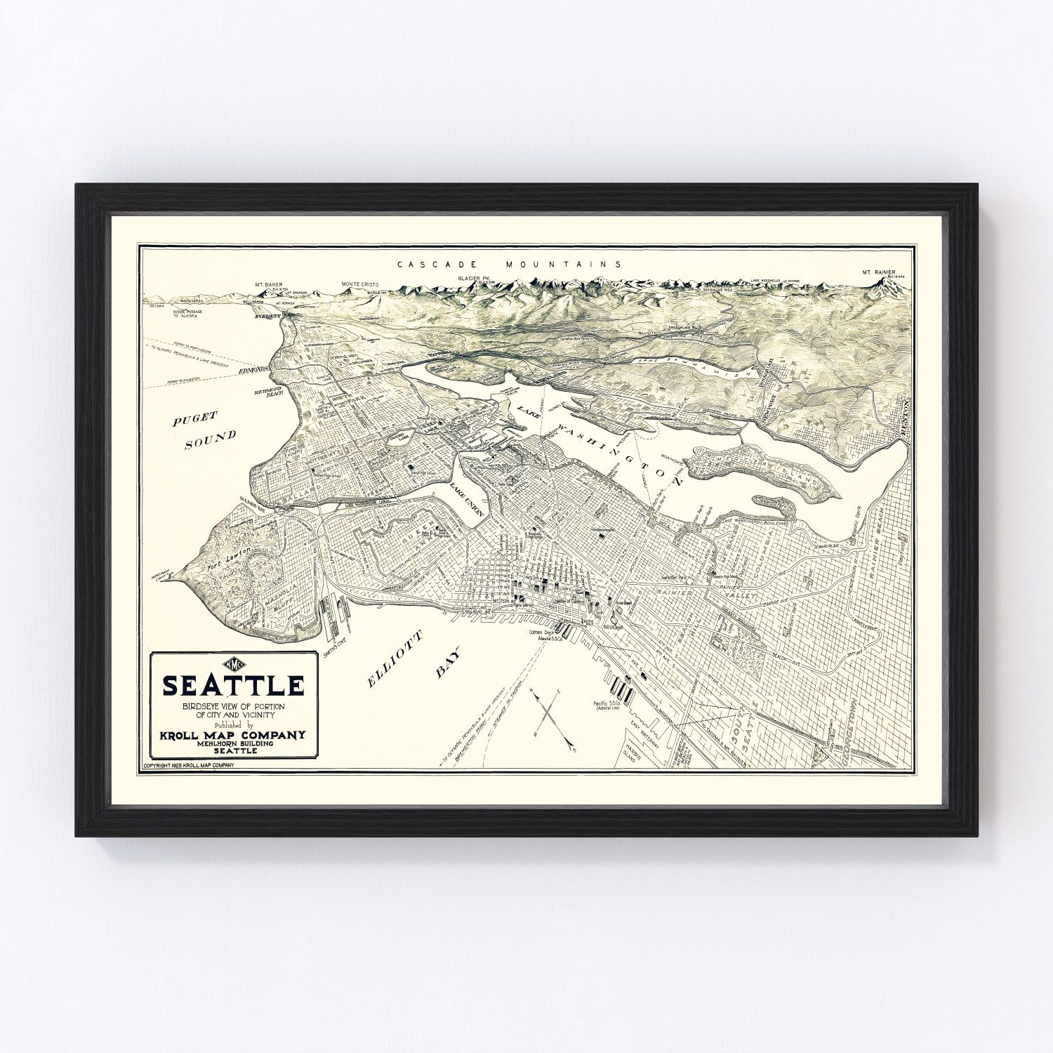 vintage map of Seattle, Washington, 1925