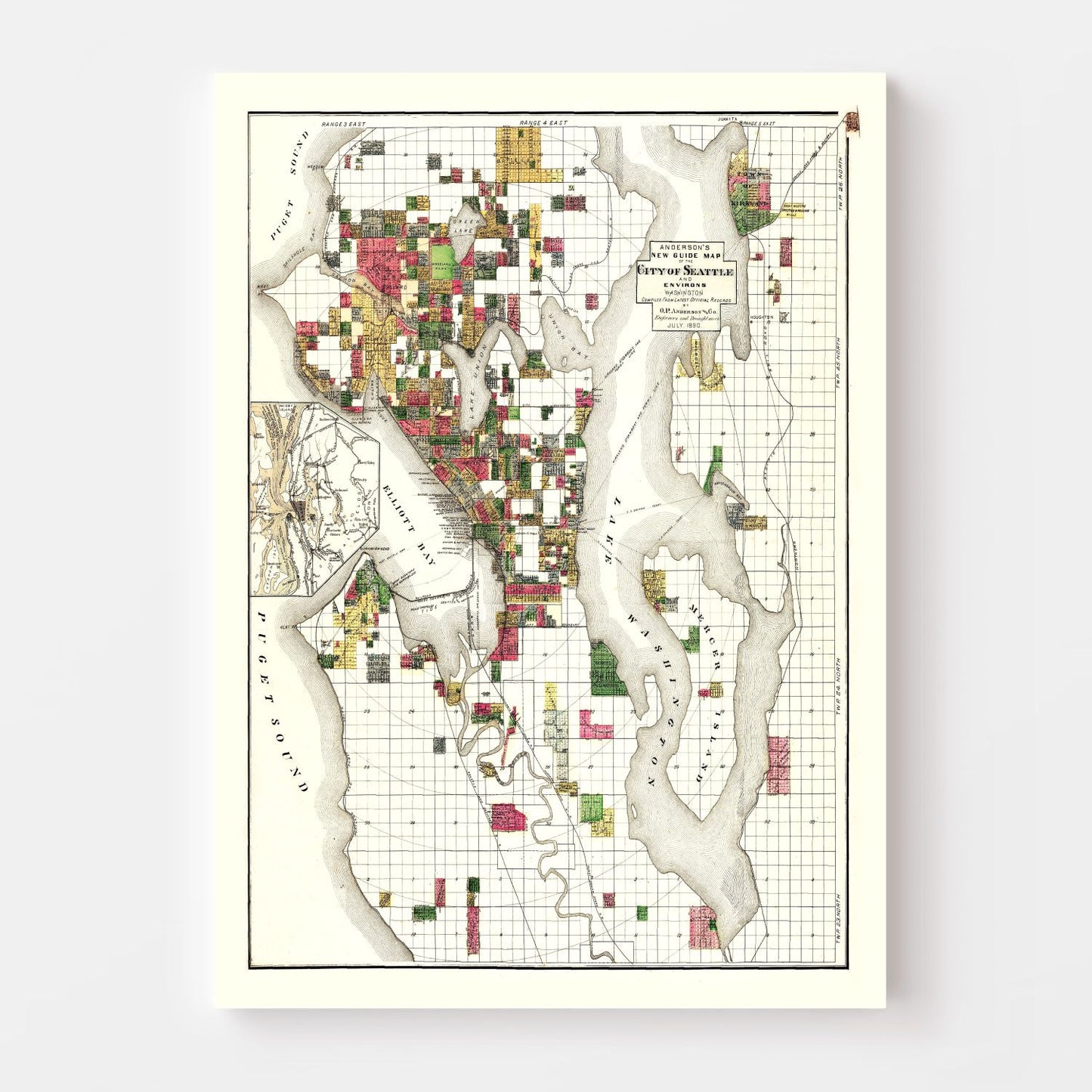 Vintage Map of Seattle, Washington, 1890