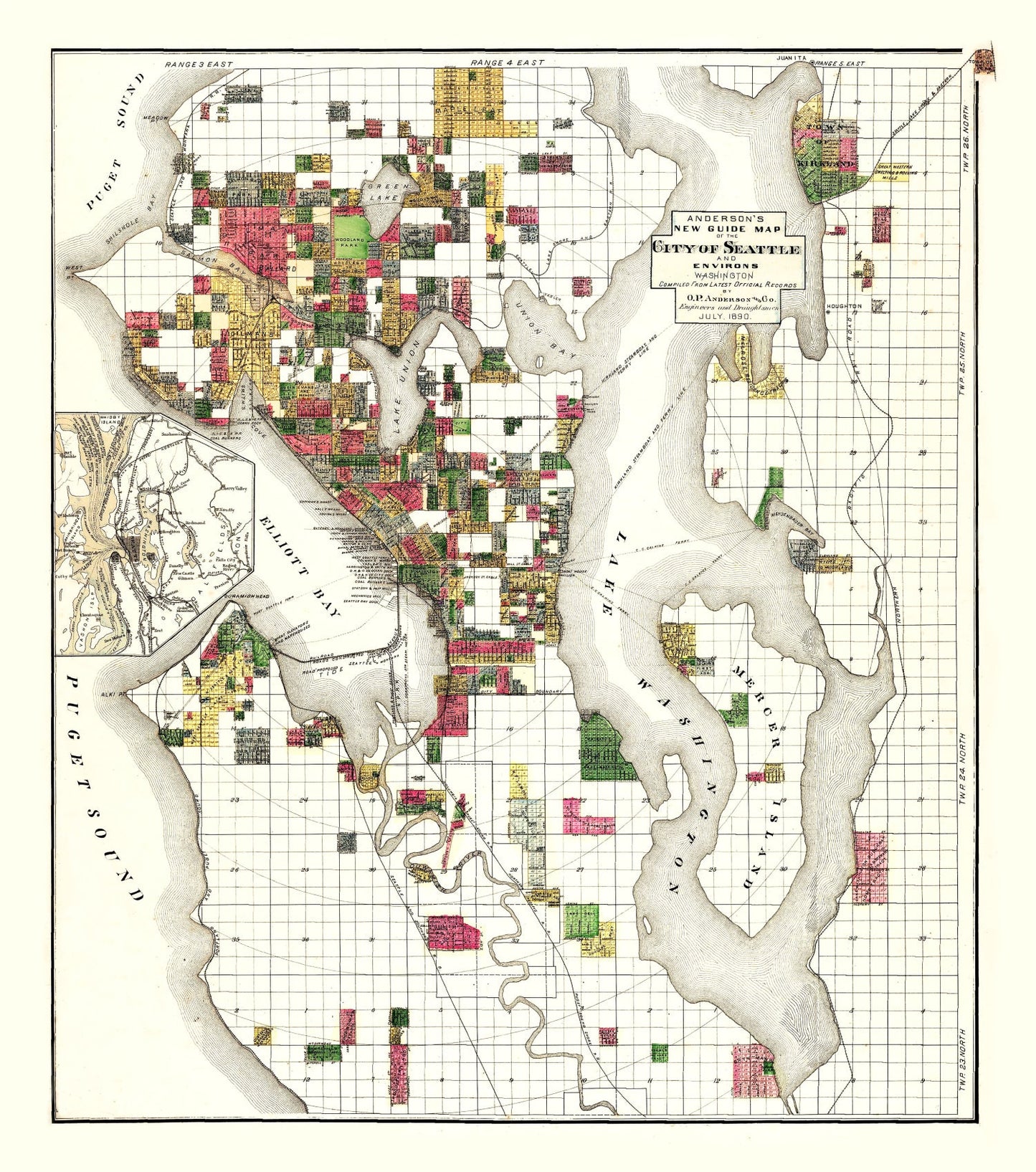 Vintage Map of Seattle, Washington, 1890