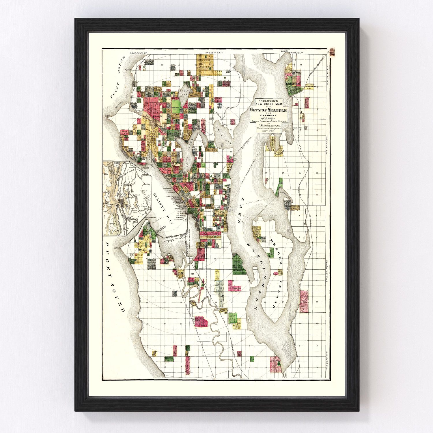 vintage map of Seattle, Washington, 1890