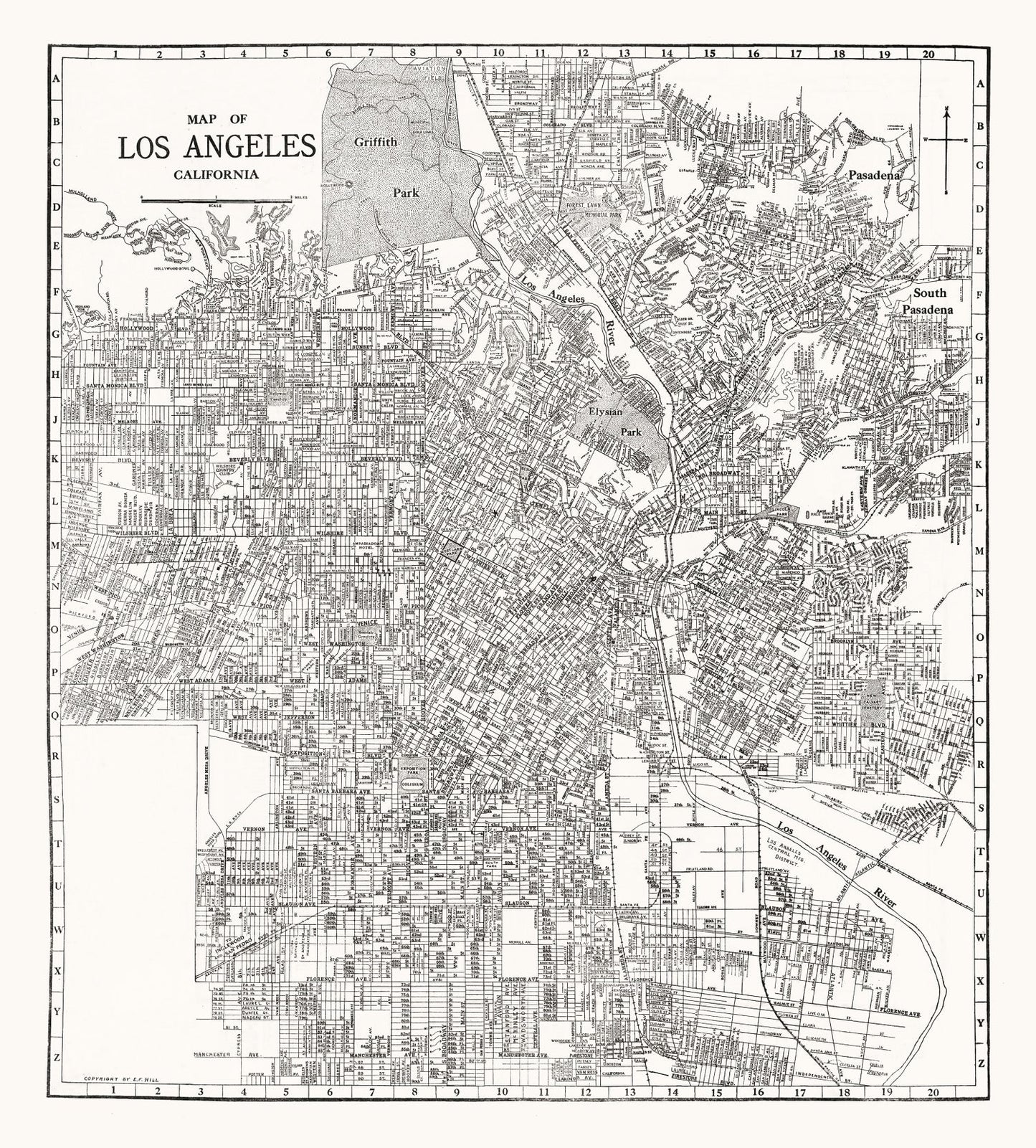 Vintage Map of Los Angeles, California, 1929