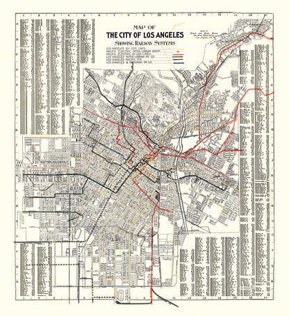 Vintage Railway Map of Los Angeles, 1906