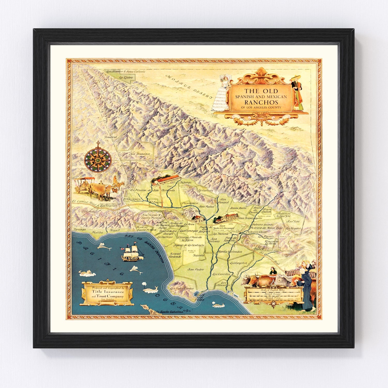 Vintage map of Los Angeles County, California, 1937