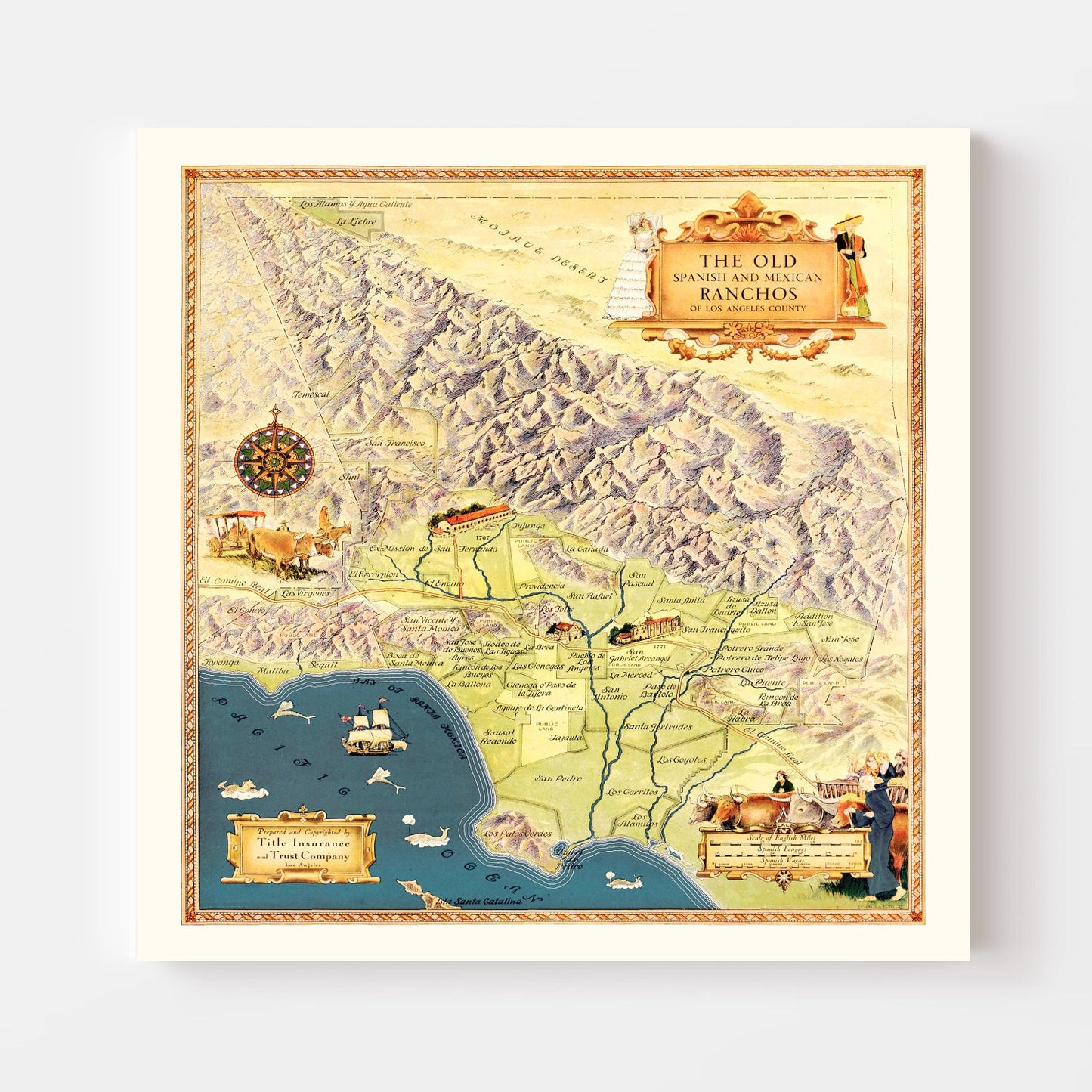 Vintage Map of Los Angeles County, California, 1937