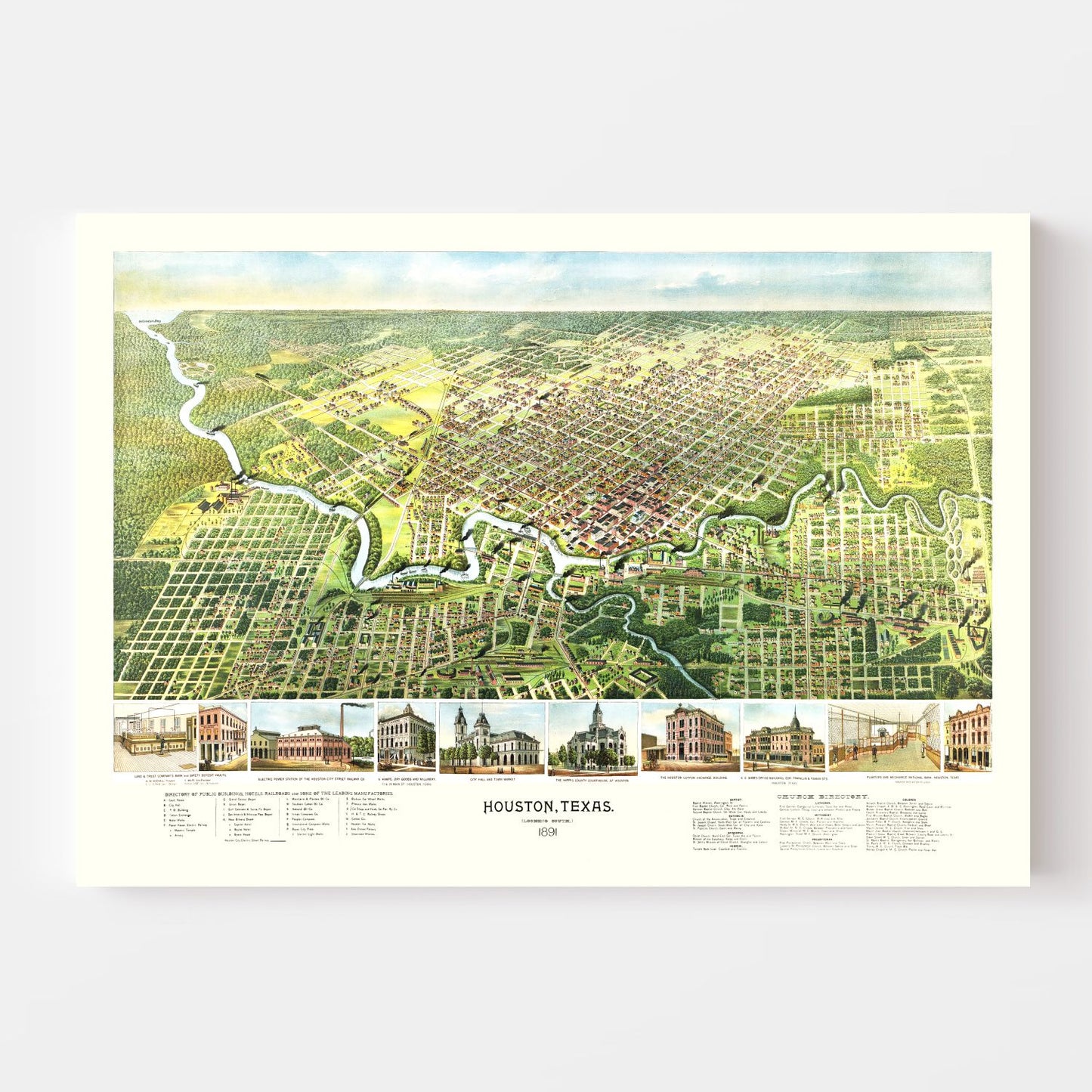 Vintage Map of Houston, Harris County, Texas, 1891