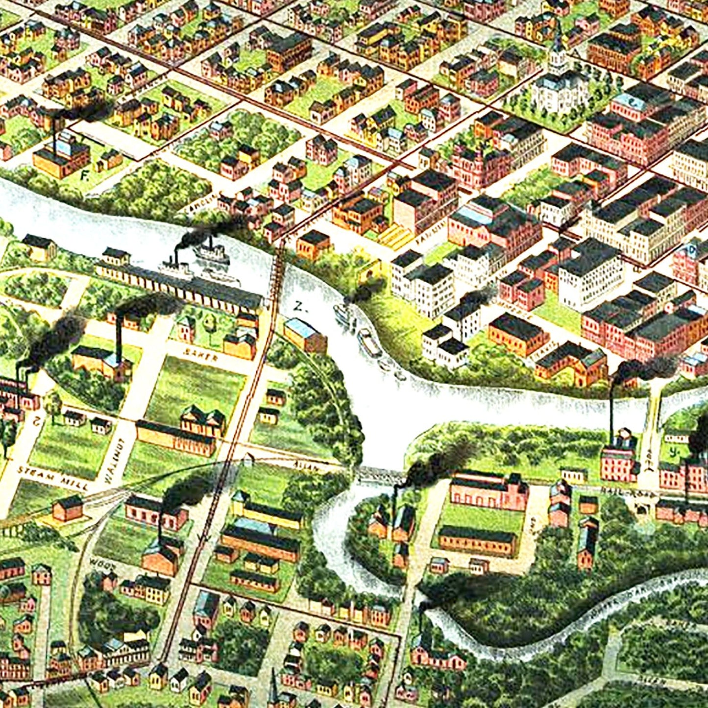Vintage Map of Houston, Harris County, Texas, 1891