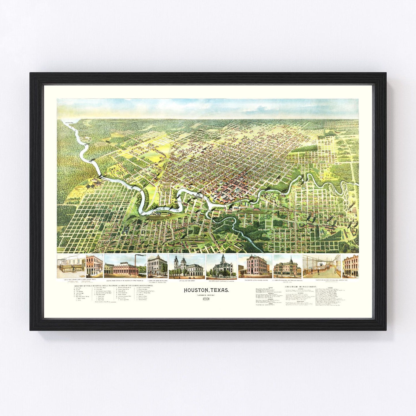 Vintage map of Houston, Harris County, Texas, 1891