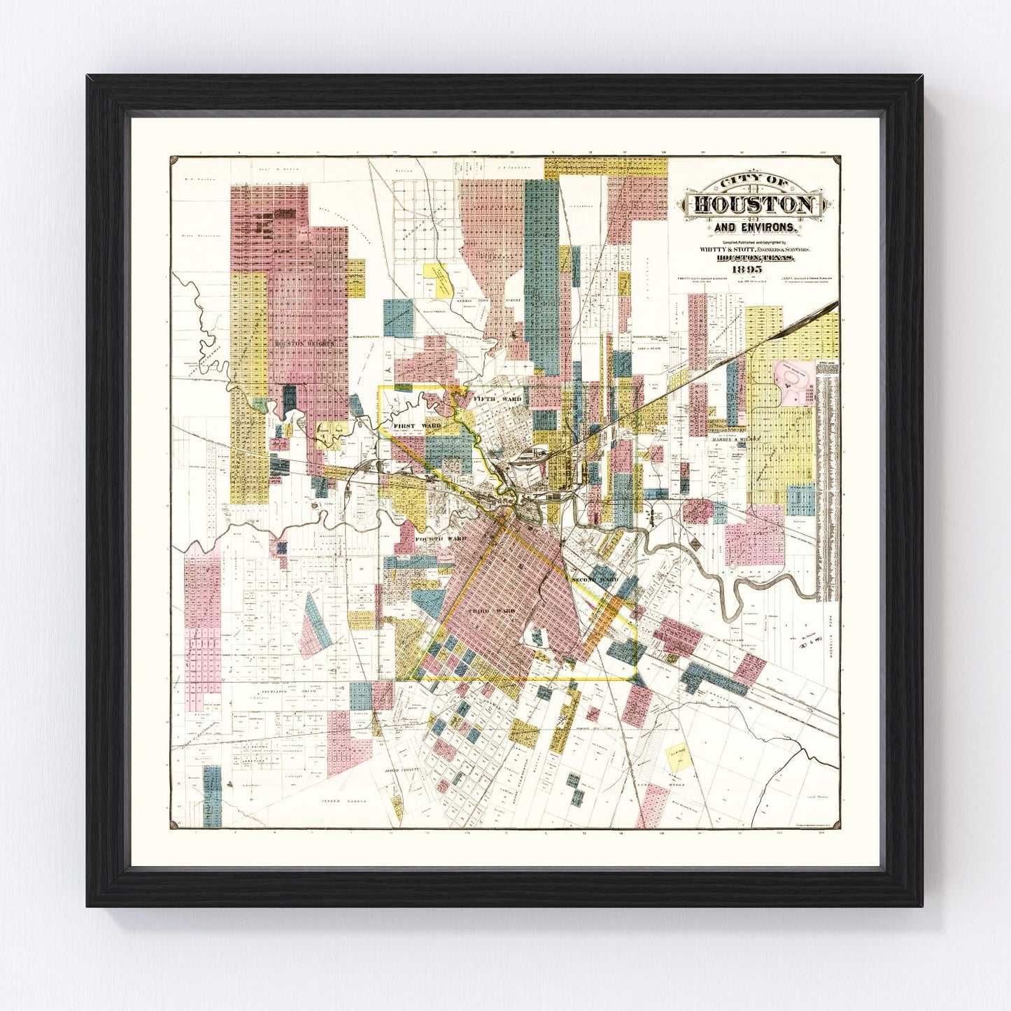 Vintage map of Houston, Harris County, Texas, 1895