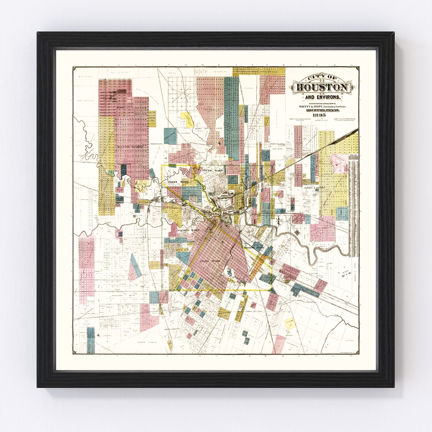 Vintage map of Houston, Harris County, Texas, 1895